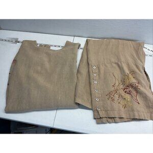Blue‎ Fish Plus Size 1 Art to Wear Linen Outfit Taupe Lagenlook handpainted